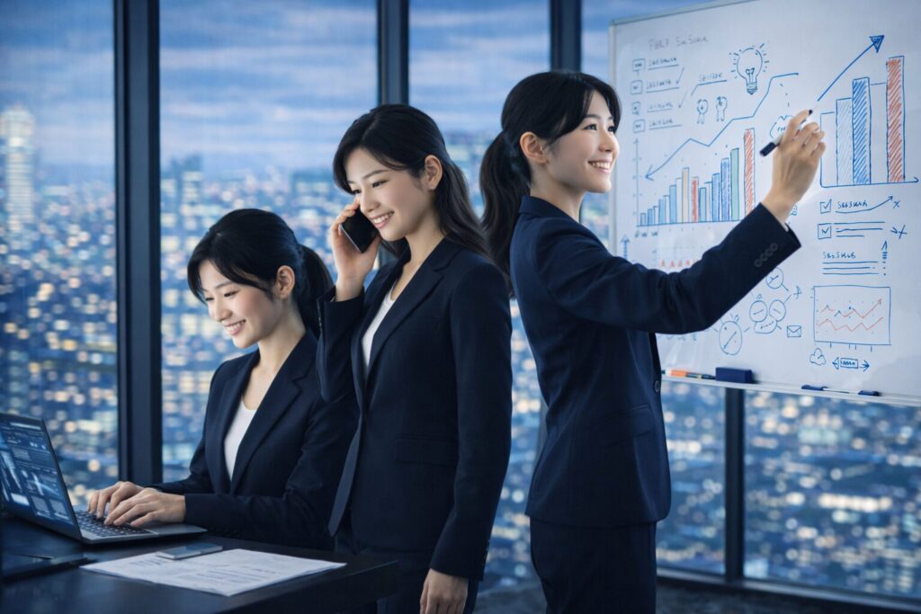 契約書作成をサポートする女性スタッフ