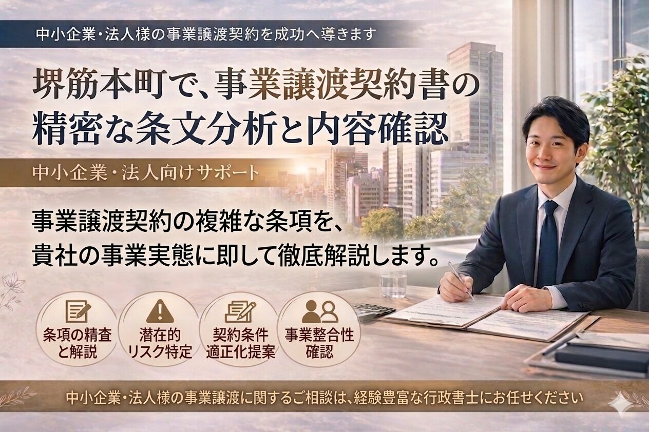 契約法務専門家の行政書士が堺筋本町の事業譲渡契約書の内容確認サポートをいたします