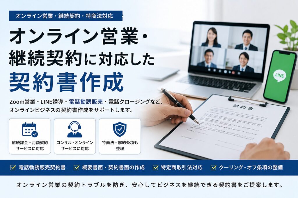 オンライン営業・電話勧誘販売・継続契約に対応した契約書作成