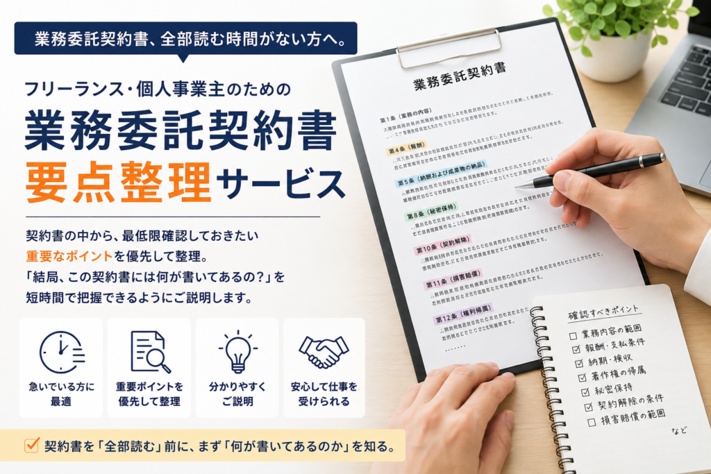 業務委託契約書要点整理。スピード確認