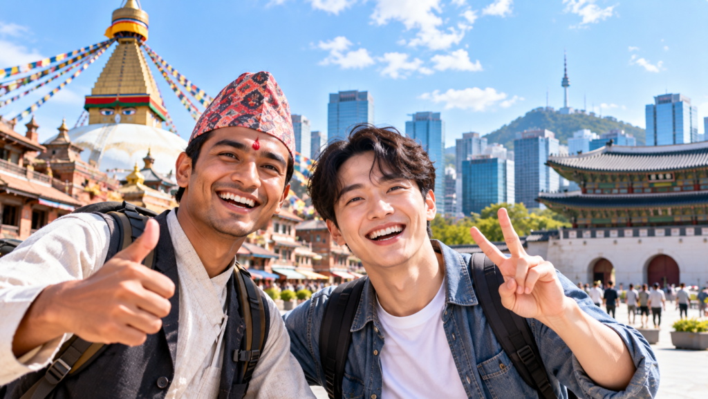 日本人と外国人男性が楽しく写真に納まっている様子